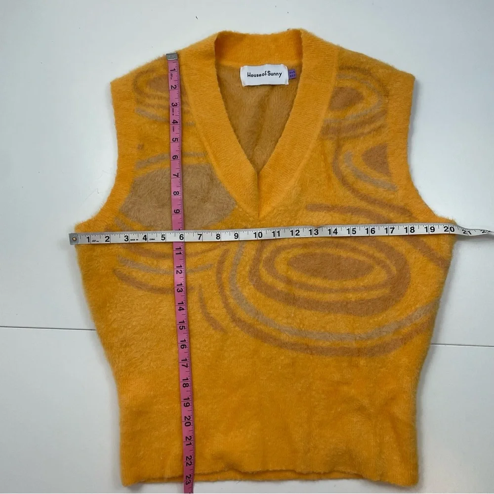 House of Sunny Mohair Style Fuzzy Vest Yellow Swirl Indie size 8 Cottagecore